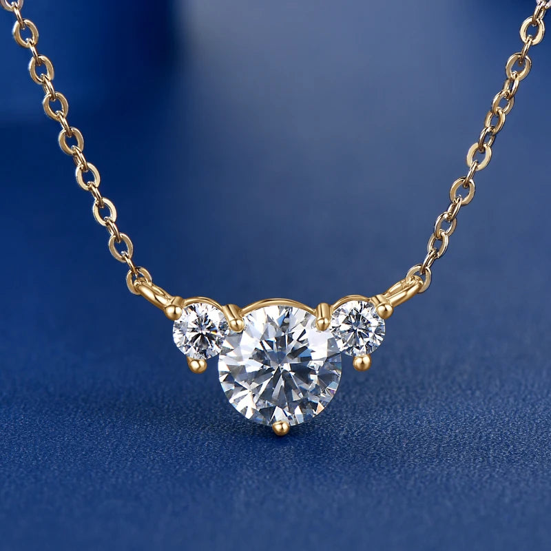 New Arrival GRA Certification 925 Sterling Silver Round Cut 1ct 0.1ct Moissanite 3-stone Pendant Necklace for Women