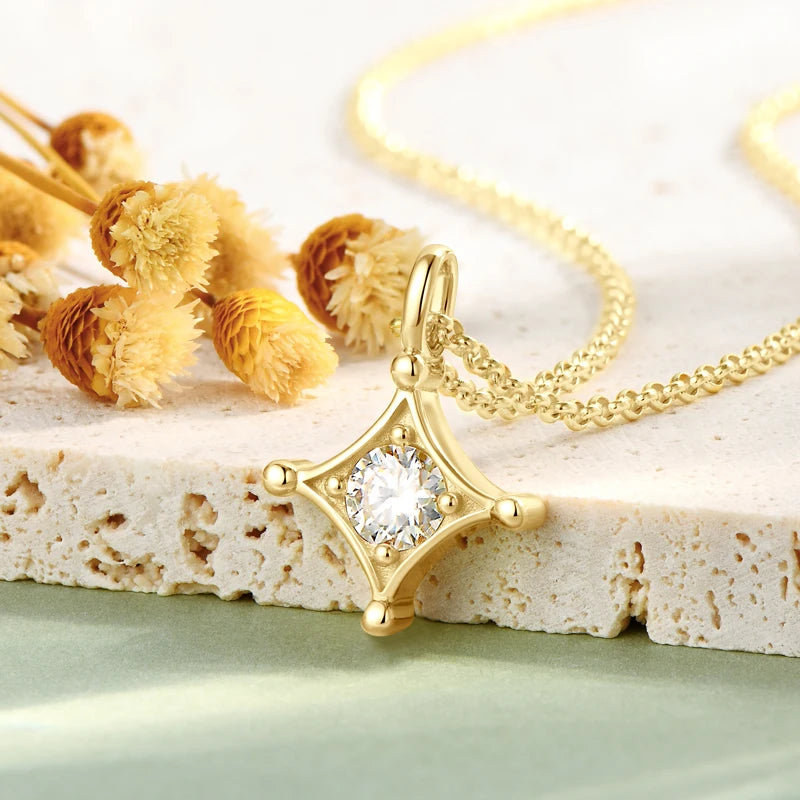 Real Moissanite Star Pendant Diamond Necklace 5.0mm Round Four Pointed Star Charm Necklace Silver 925 Original Jewelry