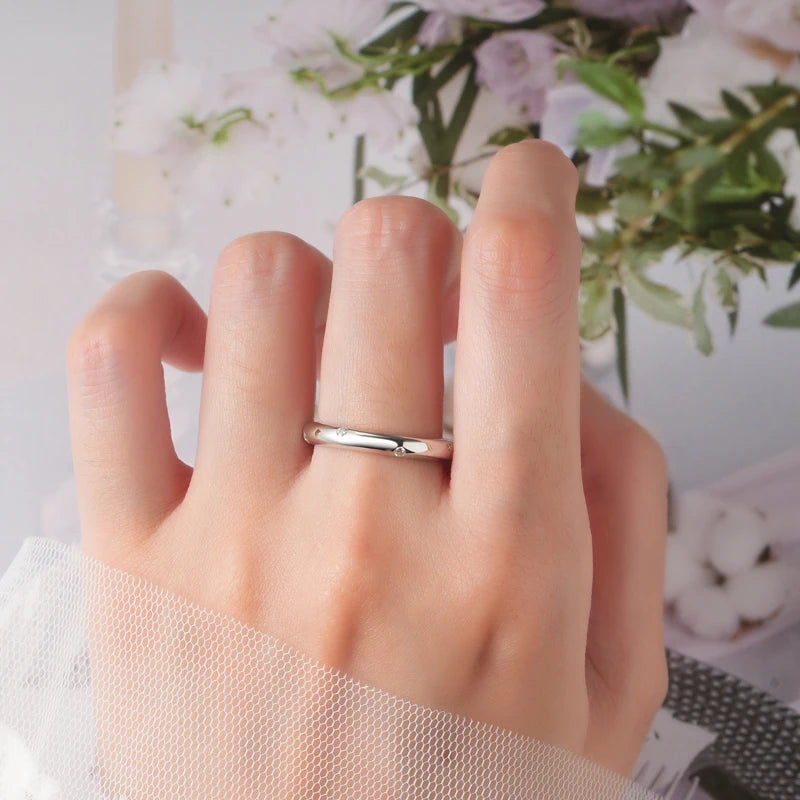 Delicate Daily Jewelry 14K Gold Plated 925 Sterling Silver All Moissanite Dome Burnish Setting Wedding Band Ring for Lovers