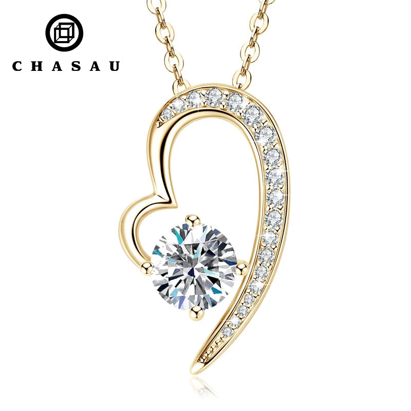 Romantic S925 Sterling Silver Heart Shaped Love Pendant Fashionable Luxury 1 Carat 6.5mm Moissanite Jewelry Wedding Necklace