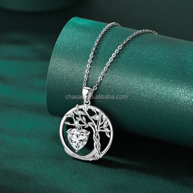 Women Men Birthday Party Gift 925 Silver Infinity Tree of Life Heart Pendant Necklace D Color Moissanite Necklace