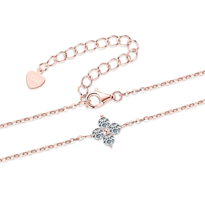 Korean Hand Jewelry 3mm Moissanite Bracelet Original S925 Sterling Silver Four-leaf Flower Adjustable Bracelets for Women