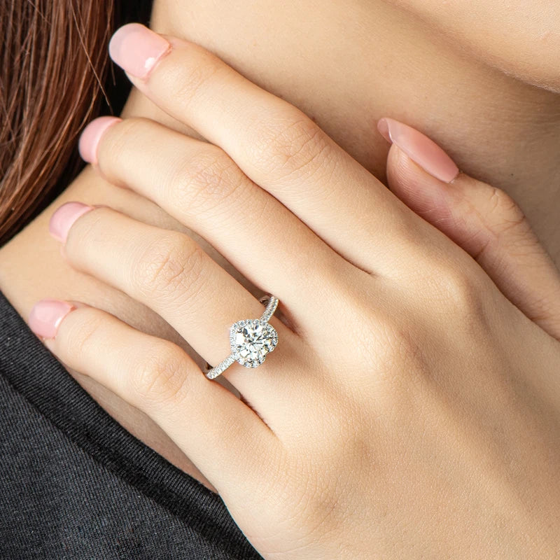 Classic Fashion Women Luxury Round Cut 1ct 1.0ct 1 Carat 6.5mm Moissanite S925 Sterling Silver Heart Wedding Rings Gift