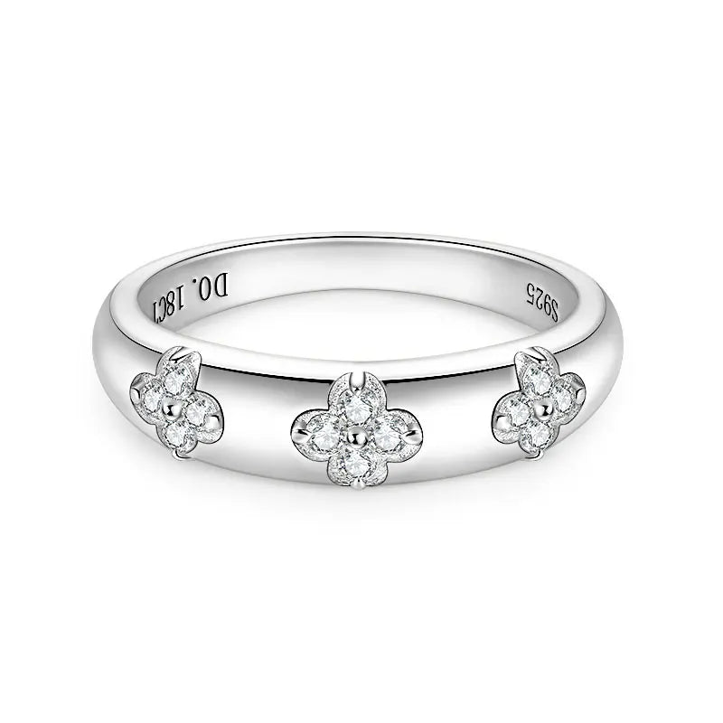 Elegant Luxurious Jewelry 925 Silver 1.5mm Round Moissanite Trio Flower Lady Triple Lucky Four-leaf Clover Ring for Women