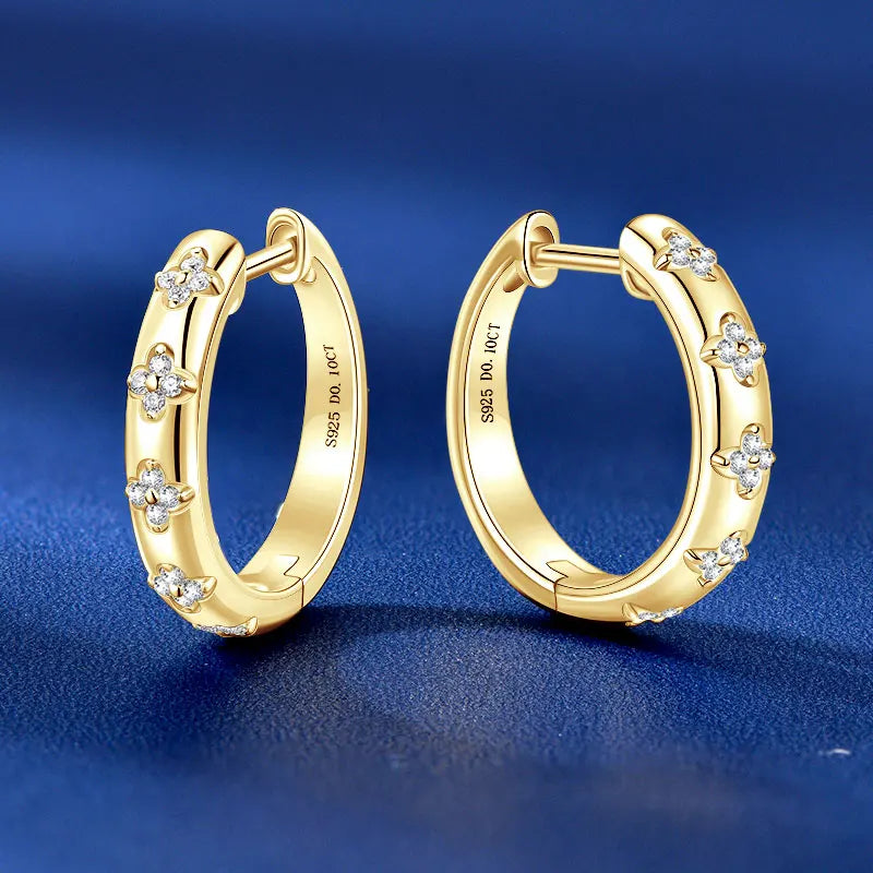 Modern Jewelry Design Ladies 925 Silver D Color VVS1 1mm Moissanite Flower Clover Hoop Earrings for Women