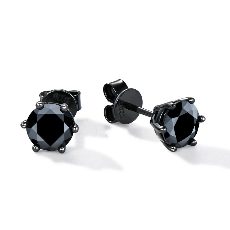 Wholesale Black 925 Sterling Silver Moissanite Earrings Classic Six Claw Stud Design Ladies and Men's Jewelry Christmas Gift