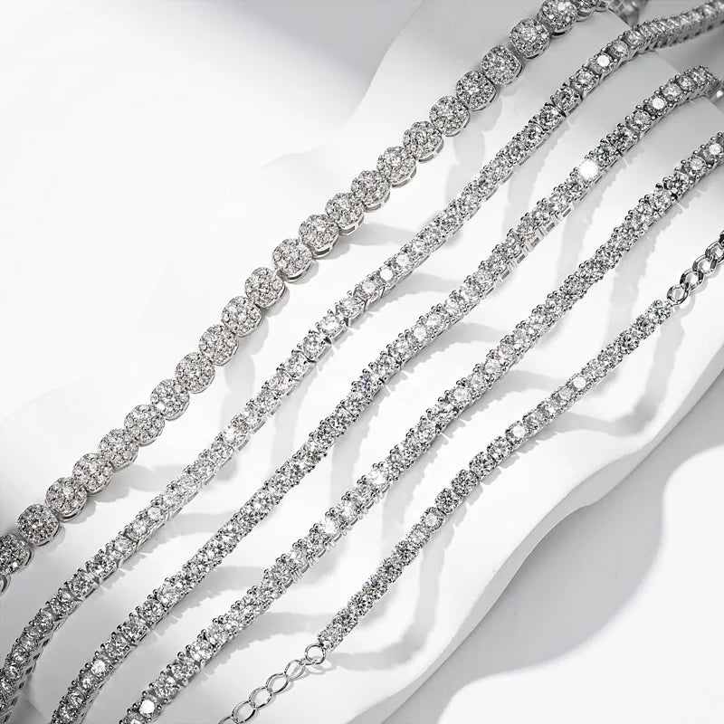 Fine Jewelry VVS 3mm Mossanite Iced Tennis Bracelet 925 Sterling Silver Sparkling Moissanite Chain Luxury Bracelets & Bangles