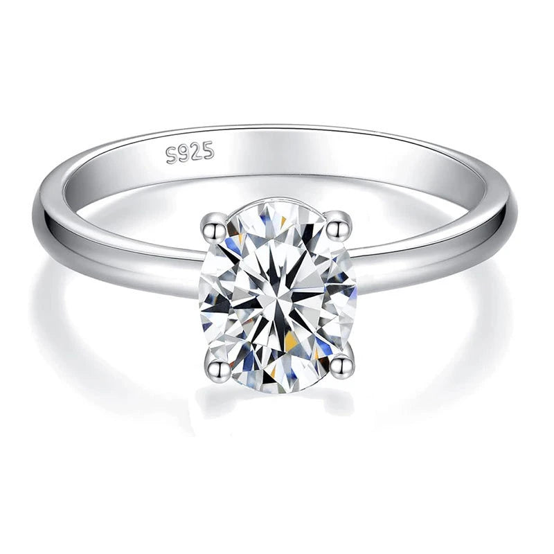 Classic Wedding Anniversary 925 Sterling Silver Solitaire Ring 9mm 2ct 2.0Carat Oval Cut Moissanite Engagement Rings for Women