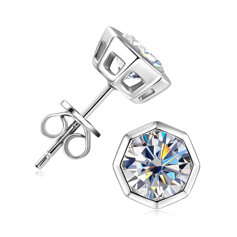 Hot Sale Classic Moissanite Personalized Geometric Stud Earrings 925 Silver Gold Plated Round Cut 6.5mm Earrings Men and Women