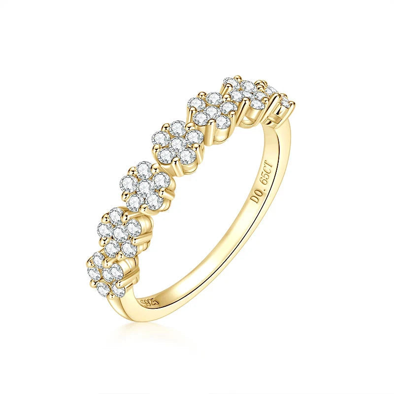 925 Silver 0.65CT 1.6mm & 1.5mm Round Moissanite Flower Half Eternity Band Lady Seven Little Flowers Exquisite Half-body Ring