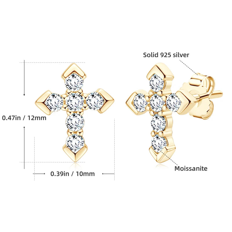 Chasau GRA Certified Delicate Hypoallergenic Daily 925 Silver VVS 2.3mm Design Moissanite Cross Studs Earrings for Men Women
