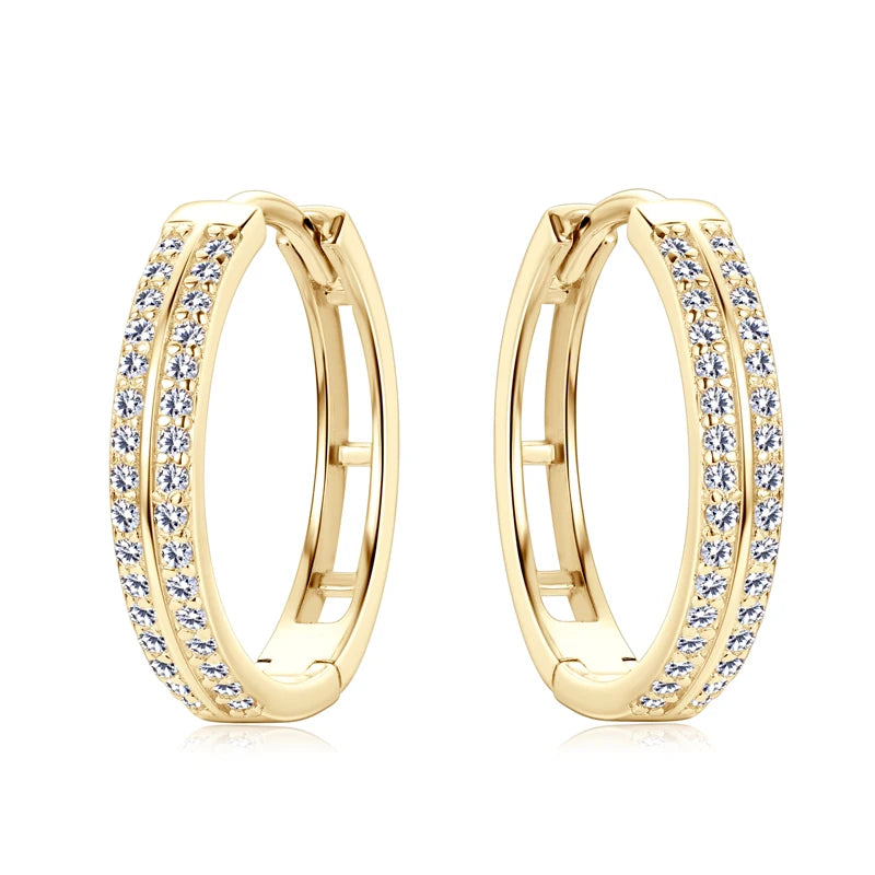 925 Sterling Silver Round Moissanite Piercing Engagement Jewelry Double Row Trend Hoop Earrings for Women