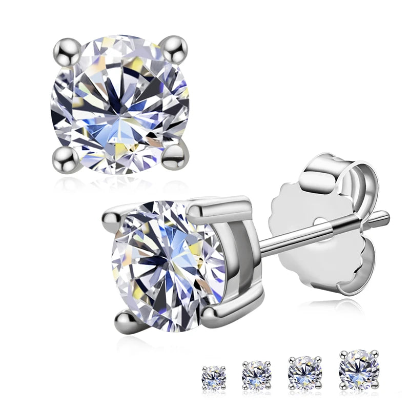 100% Real 925 Sterling Silver Simple 3mm 4mm 5mm Round D Color White Moissanite Four Claws Classic Stud Earring for Men Women