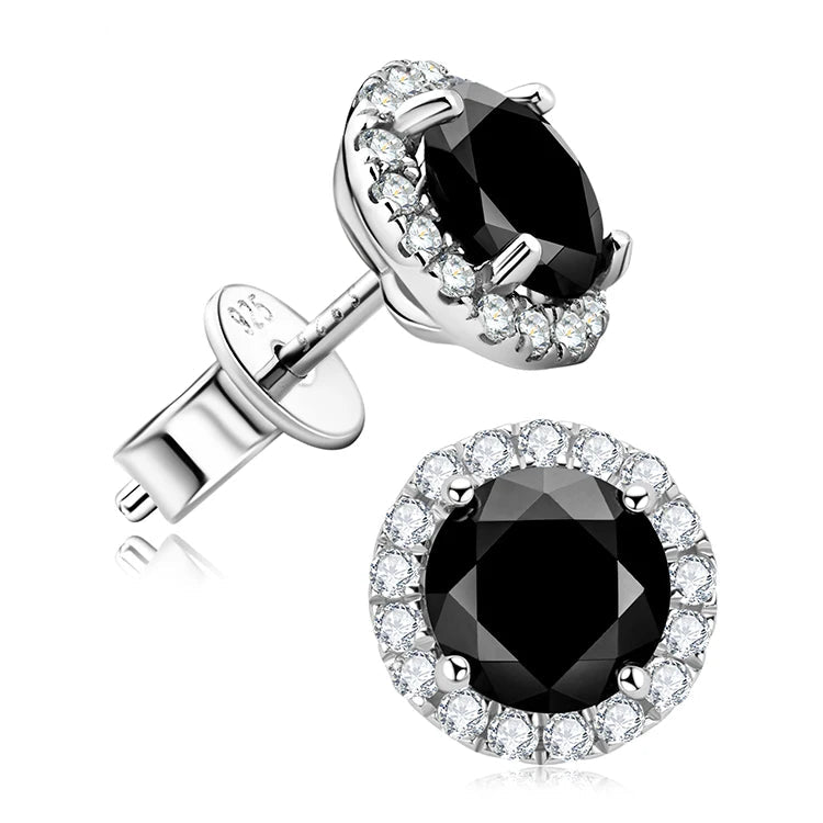 Wholesale Hypoallergenic Diamond Stud Earrings 925 Sterling Silver 6MM 0.8CT Classic Black Round Moissanite Halo Stud Earrings