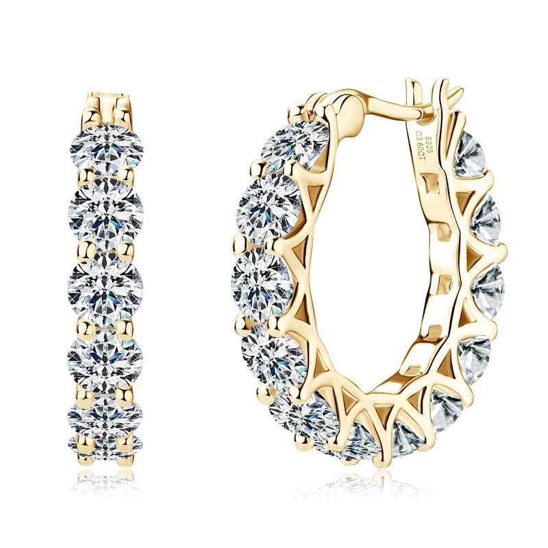 Luxury Hoops Sparking Full 3mm 4mm Moissanite Earrings Solid Silver 925 Huggie Wedding Engagement Jewelry Gifts for Women