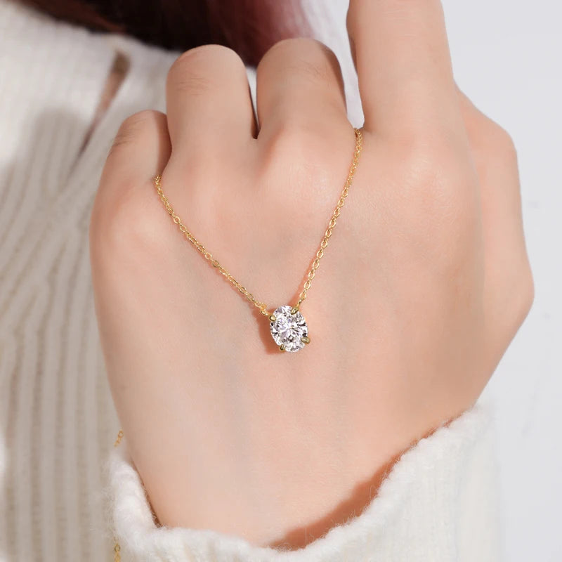 Real 925 Silver Chain Jewelry Gift for Wedding Birthday Party Valentine Oval Cut 2.0CT Moissanite Pendant Women's Necklace