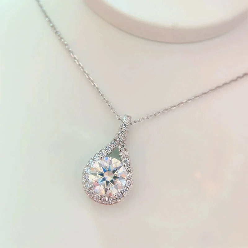 Certified 925 Silver 6.5mm 8mm 9mm 10mm 11mm Round Moissanite Teardrop Chain Pendant Necklace for Women