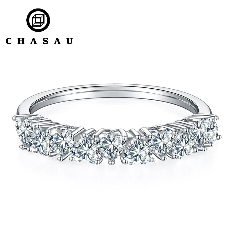 14K Gold Plated 925 Sterling Silver D Color VVS1 0.1CT Heart Cut Much Love Half Eternity Band Ring for Women