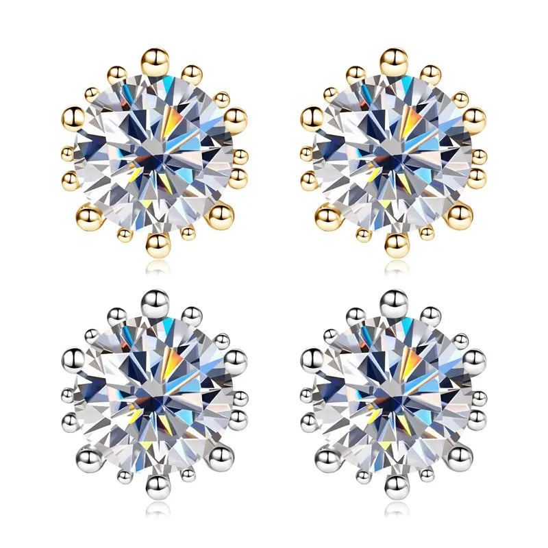 New Arrivals Women Luxury Gold Plated 925 Sterling Silver 8mm 2.0ct VVS1 Moissanite Stud Earrings with Gra Certificate