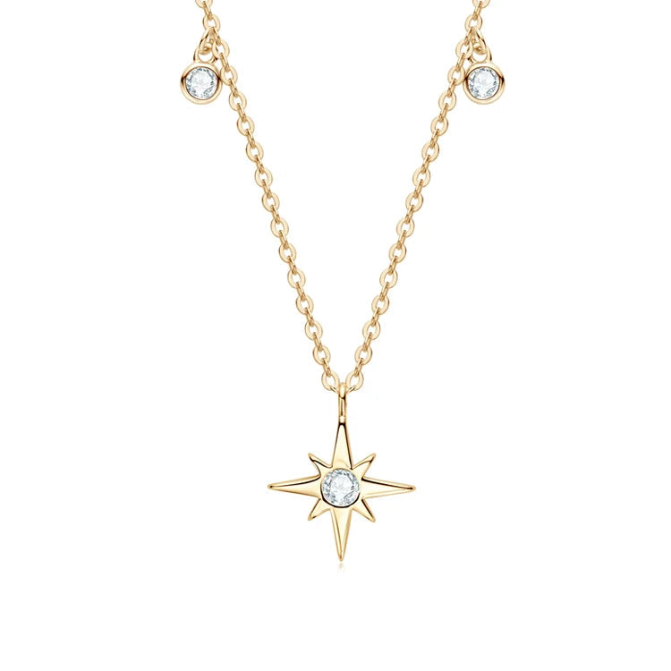 Starburst North-Star Charm Pendant Virgin Girls Choker 925 Sterling Silver 3mm Moissanite Star Necklace for Women