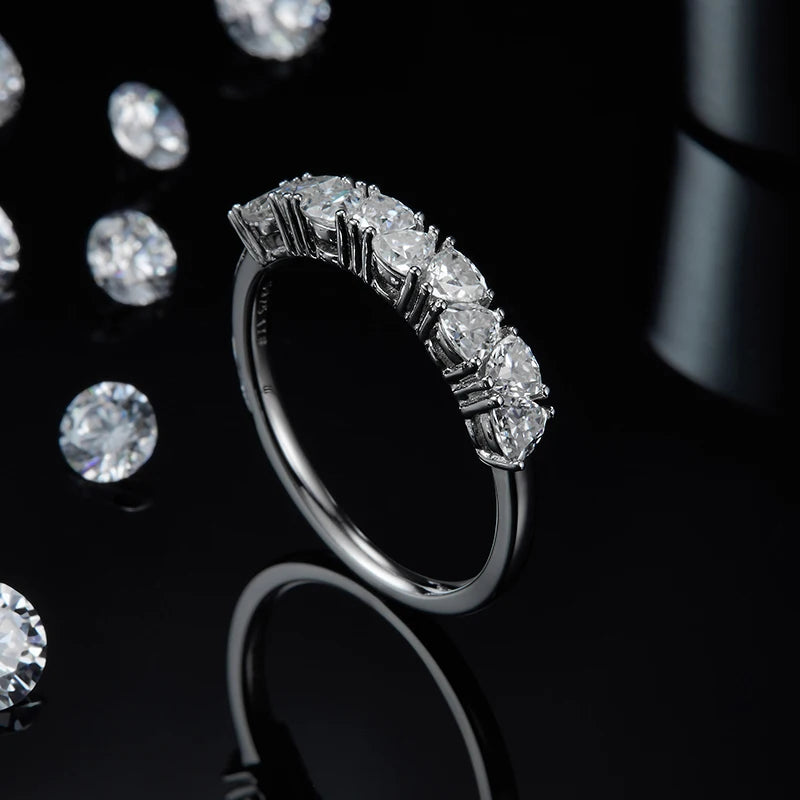 100% Silver 925 Sterling Rings White Gold Plated Trillion Cut 1.0ct 3x3mm Moissanite Half Eternity Bands Ring for Women Jewelry