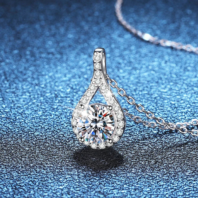 Certified 925 Silver 6.5mm 8mm 9mm 10mm 11mm Round Moissanite Teardrop Chain Pendant Necklace for Women