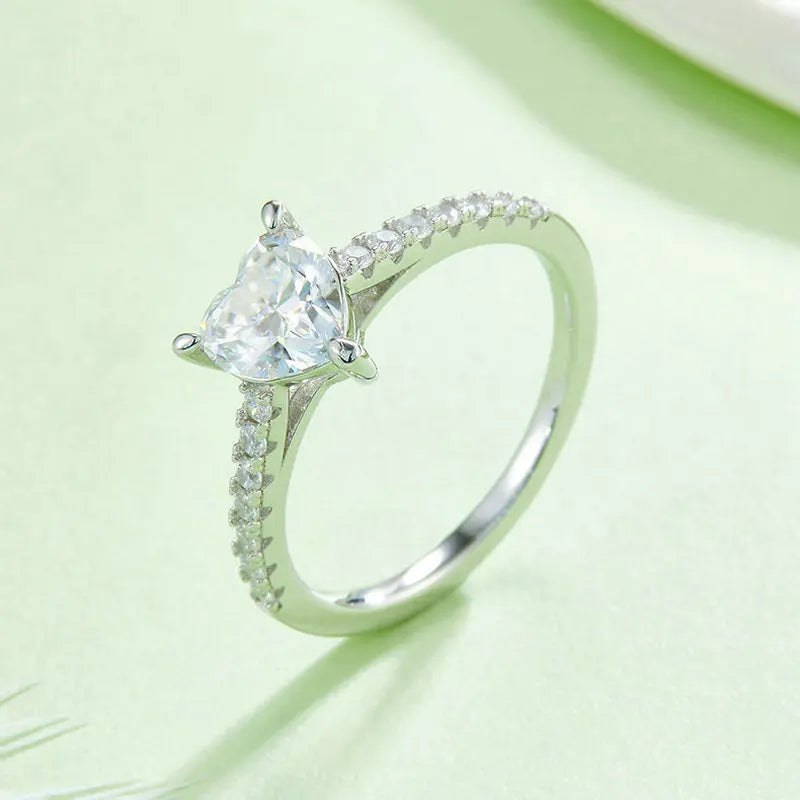 Women's 925 Sterling Silver Wedding Engagement Ring 6.5*6.5mm 1ct VVS Three Prong Heart Moissanite GRA Certificated