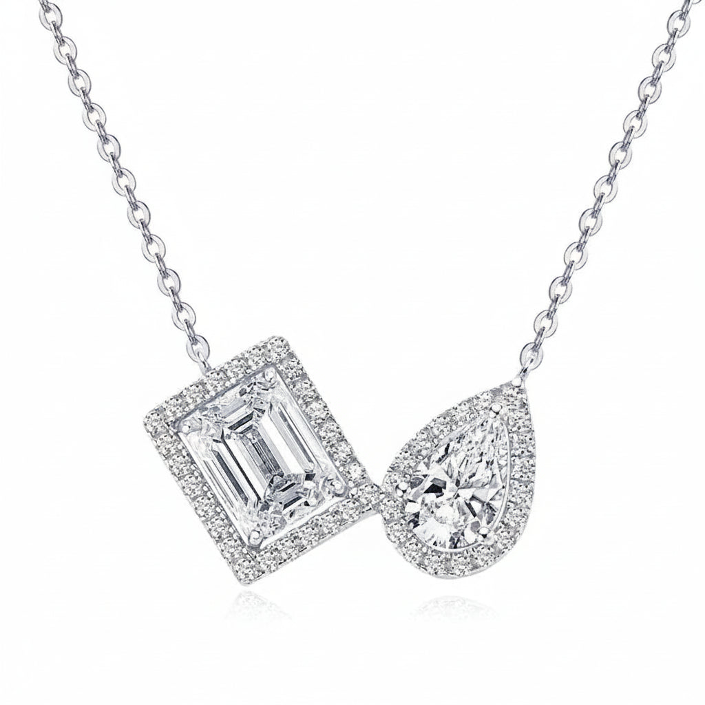 2.0 Carat Emerald & Pear Cut 8x6mm 1.0 Carat D Color Moissanite Pendant Necklace Luxury 925 Silver Jewelry