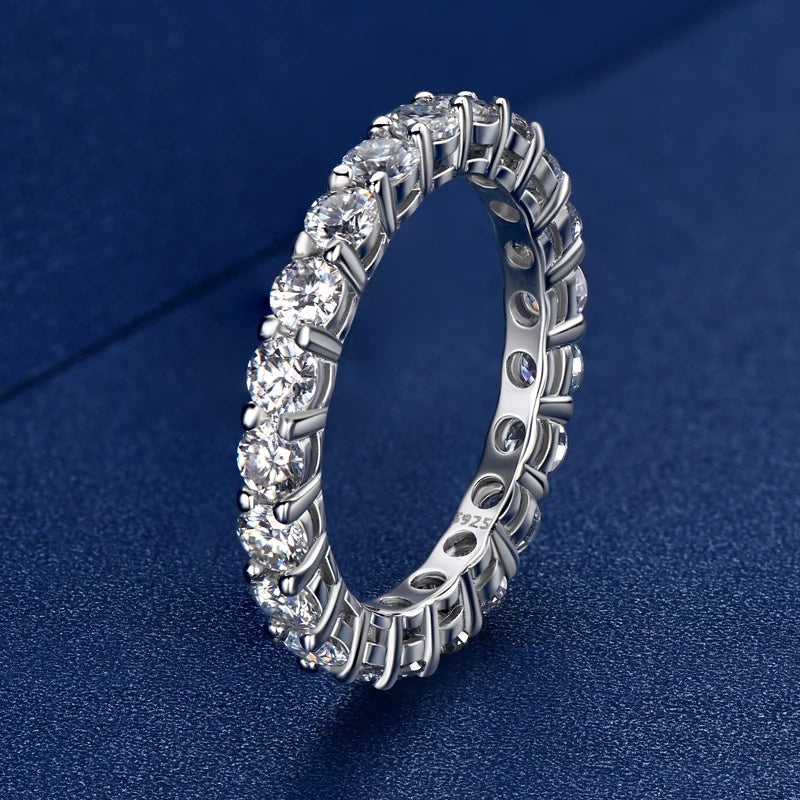 Fashion Women Jewelry 3mm 0.1CT Moissanite 925 Sterling Silver Personalized Eternity Band Tennis Ring for Women