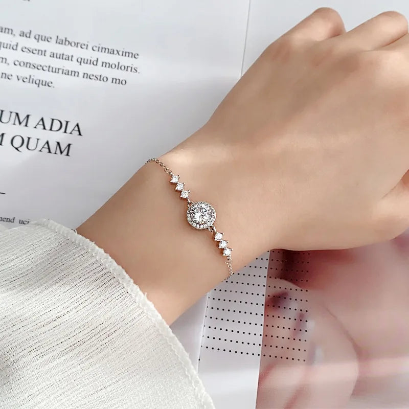 925 Sterling Silver Hand Chain Jewelry Gift Exquisite Adjustable Chain Link Infinity Bead Moissanite Bracelet for Women Girls