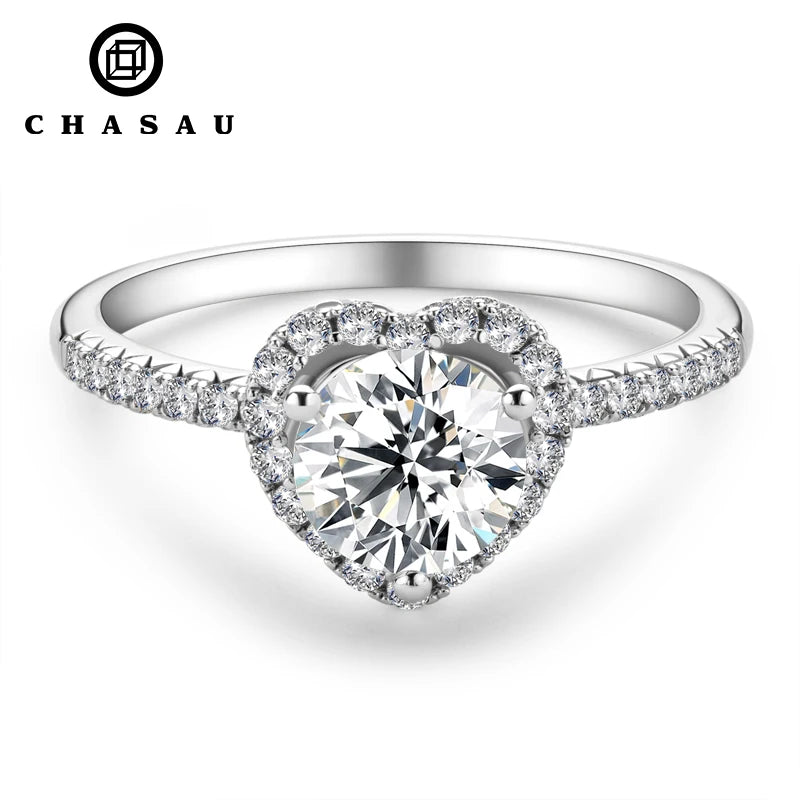 Classic Fashion Women Luxury Round Cut 1ct 1.0ct 1 Carat 6.5mm Moissanite S925 Sterling Silver Heart Wedding Rings Gift