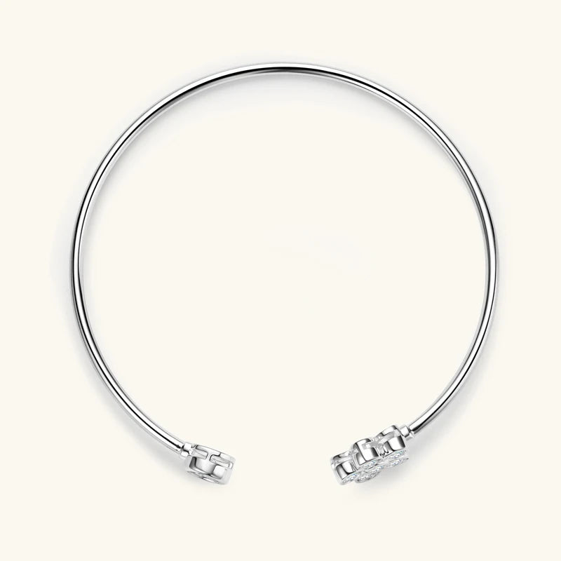 925 Sterling Silver Wrist Jewelry Gift Adjustable Flower Cuff Bracelet Exquisite Bezel Moissanite Bangles for Women Girls
