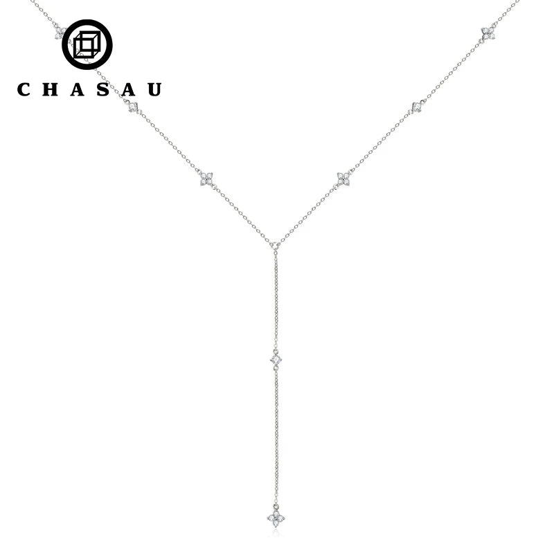Stylish 925 Silver 2mm 3mm Round Moissanite Four-leaf Clover Fashion Necklace for Women Trendy Clavicle Chain Daily Commute