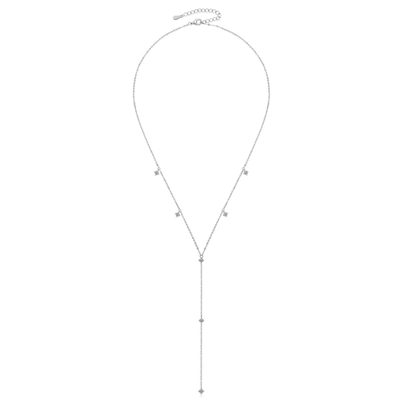 Women's Dainty 925 Sterling Silver 3mm 0.1ct Moissanite Tennis Necklace with Y Lariat Long Link Chain for Gift