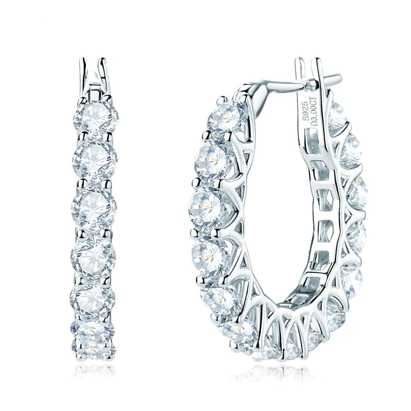 Luxury Hoops Sparking Full 3mm Moissanite Earrings Solid Silver 925 for Women Huggie Wedding Engagement Jewelry Gifts