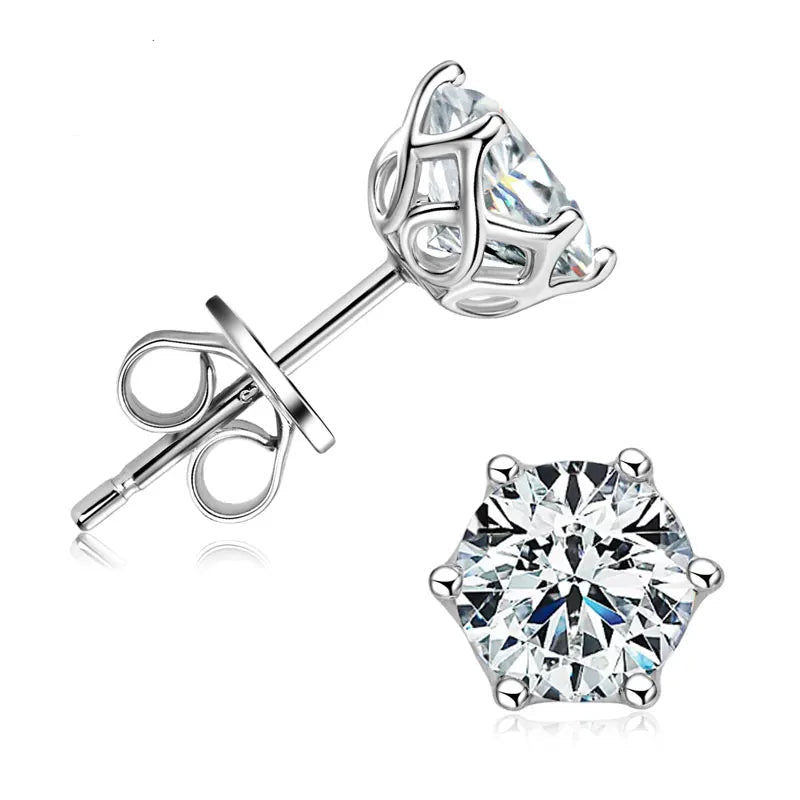925 Sterling Silver Mossanite 3mm 4mm 5mm 6.5mm 8mm D Color VVS 0.1ct 0.3ct 0.5ct 1ct 2ct Moissanite Stud Earrings