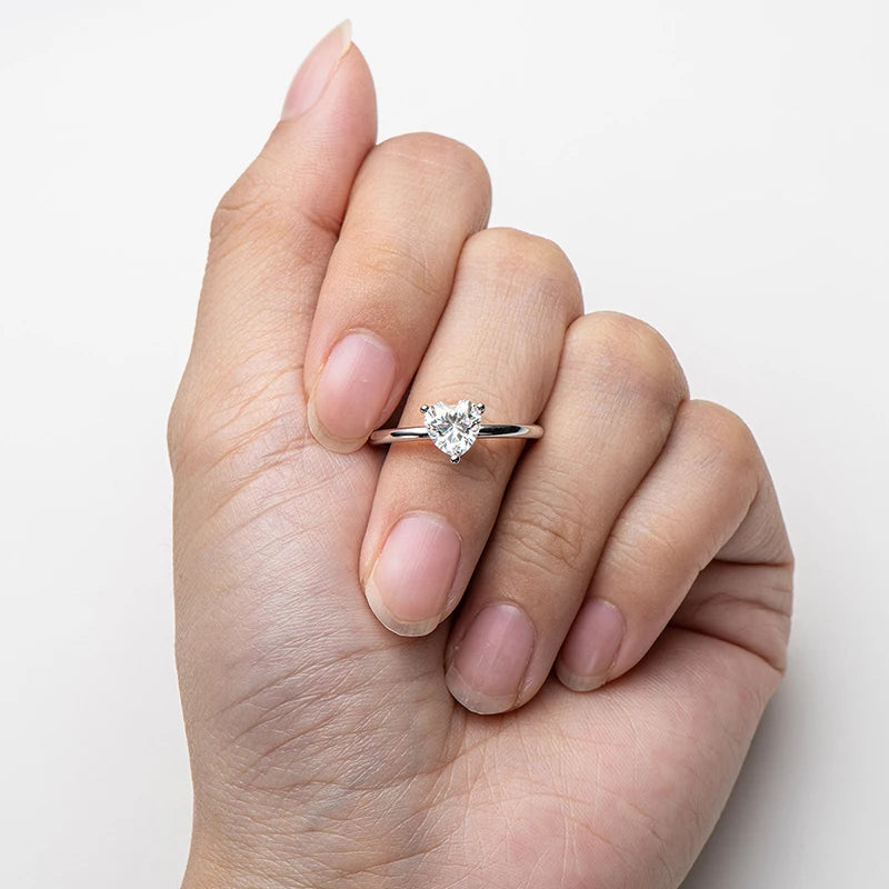 Engagement Jewelry Minimalism 925 Sterling Silver 1ct Heart Shaped Cut 1.0 Carat Moissanite Diamond Wedding Ring for Women