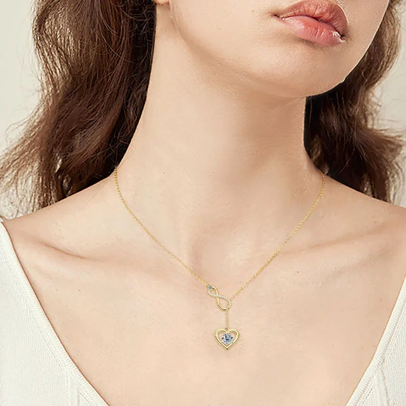Fashion Heart Women Unlimited Y Necklace 925 Silver Round Cut 6.5mm&2.5mm&1mm Moissanite Y Lariat Infinite Love Pendant Necklace