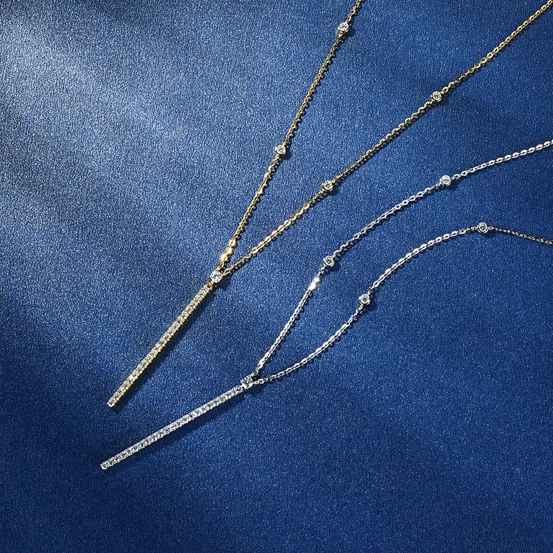 Long Drop Pendant Necklace 925 Silver 2.5mm&2mm&1.5mm Moissanite Fashion Barrette Necklace for Women