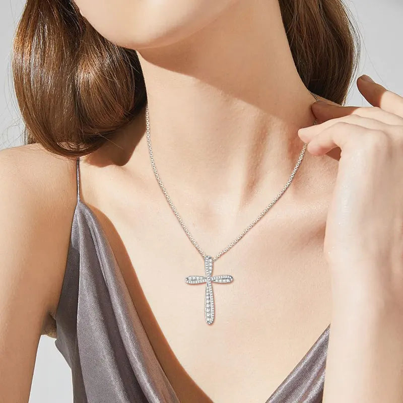 2.2mm&2mm&1.8mm&1.5mm&1.2mm1.1mm&1mm&0.9mm Moissanite Cross Pendant Necklace Silver 925 for Christian Women Men