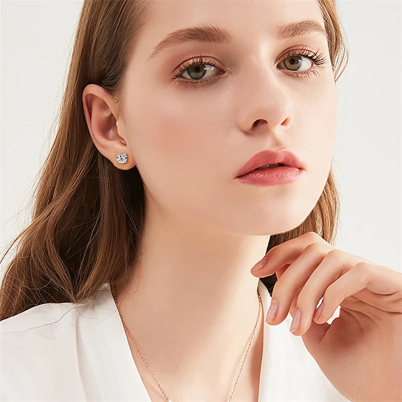 100% Real 925 Sterling Silver Simple 3mm 4mm 5mm Round D Color White Moissanite Four Claws Classic Stud Earring for Men Women