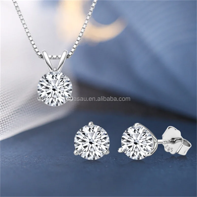 Chasau 925 Sterling Silver 1.0CT Cross Princess Cut Black Moissanite Earrings Pendant Necklace Set for Women and Girls