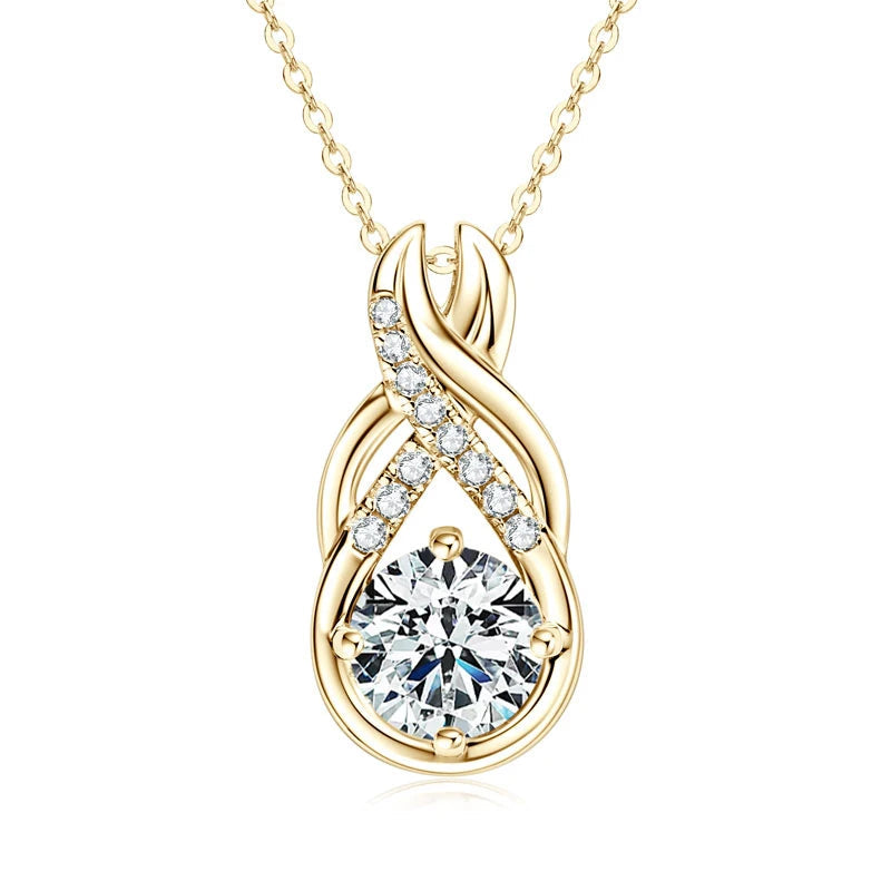 Luxury Classic Engagement 925 Sterling Silver 8mm&1.5mm&1.4mm&1.3mm Round Cut 2CT Moissanite Diamond Infinity Pendant Necklace