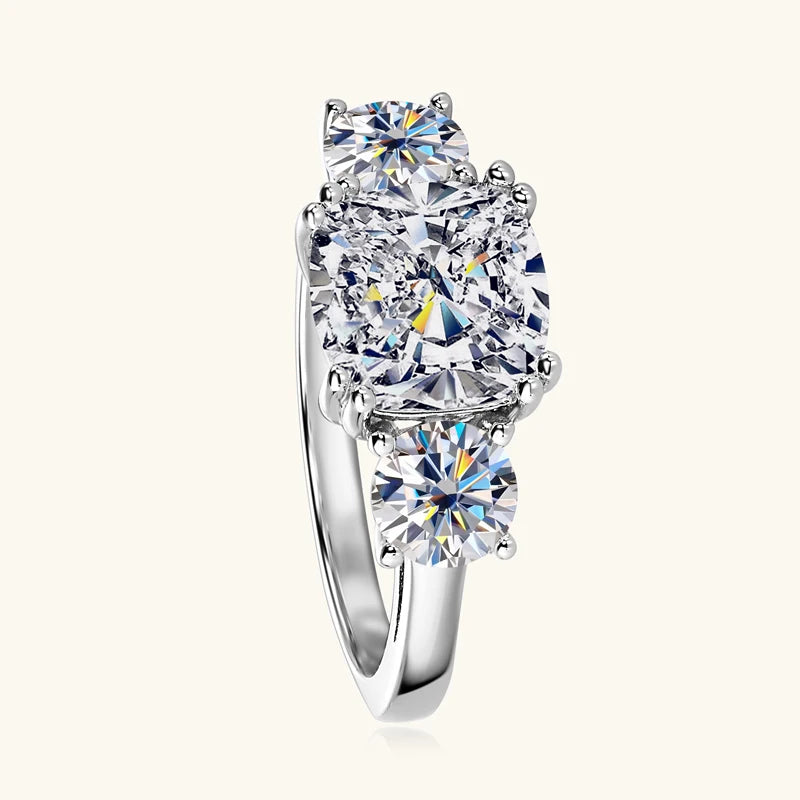 GRA Wedding Band Jewelry 925 Sterling Silver Cushion Cut Three Stone 3.5cttw D Moissanite Engagement Rings for Women