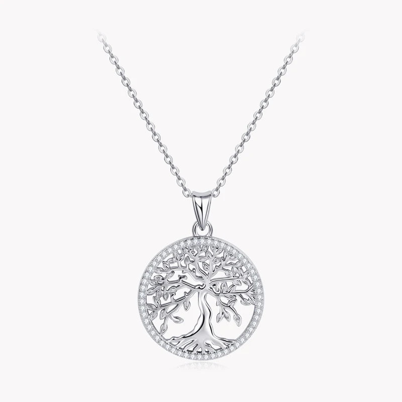 Tree of Life Pendant Necklace Halo 1mm D Color Moissanite Necklace 925 Silver Girls Fine Jewelry for Women Men