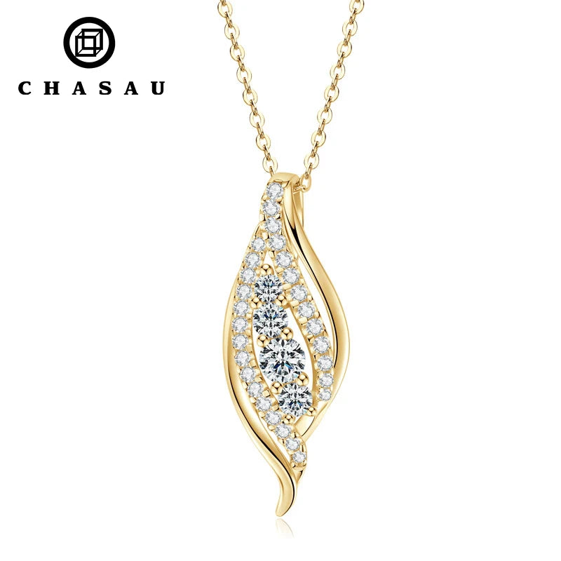 Latest Unique Curve Pendant Necklace 925 Silver 4mm & 3mm & 2.5mm Round Moissanite Fashion Curved Design Pendant Necklace Women