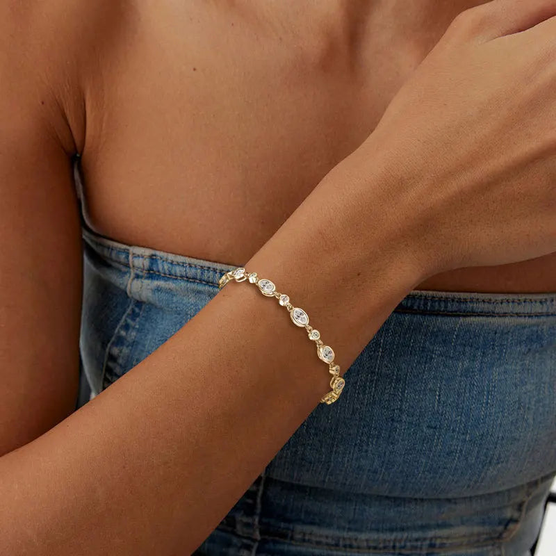 Latest Design Elegant Personalized 925 Silver Round 2mm&3x5mm Oval Cut Moissanite Fashion Tennis Pave Bracelet for Women