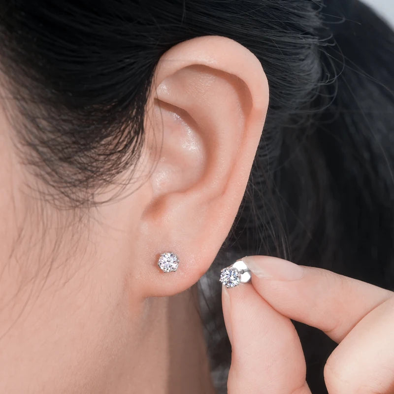 925 Sterling Silver 4mm 0.3ct Moissanite Earrings Studs for Men Women