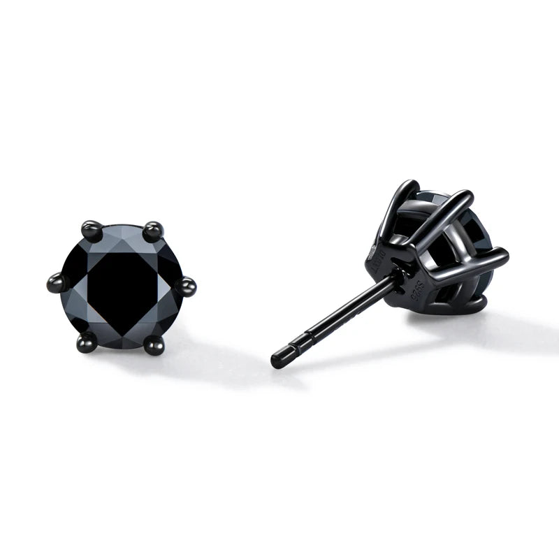 Wholesale Black 925 Sterling Silver Moissanite Earrings Classic Six Claw Stud Design Ladies and Men's Jewelry Christmas Gift