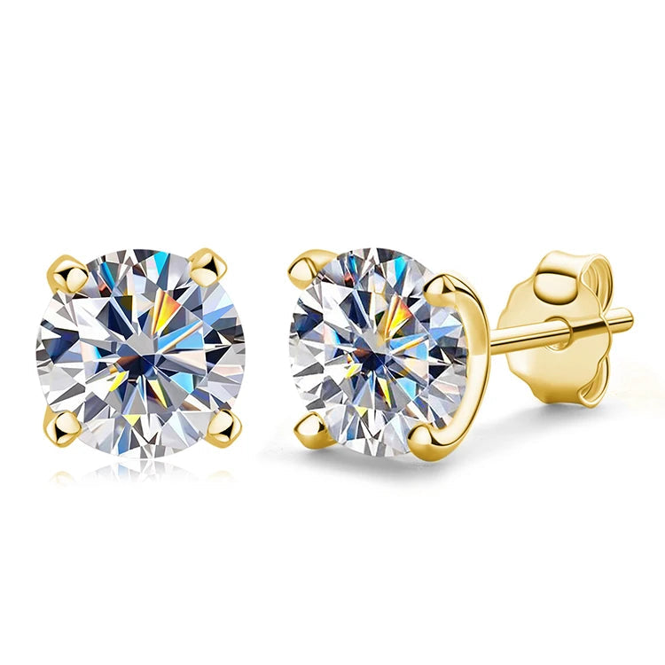 Simple Classic Lab Diamond Earrings 4 Claw 925 Sterling Silver Hypoallergenic 6.5mm 1 Carat Moissanite Stud Earrings